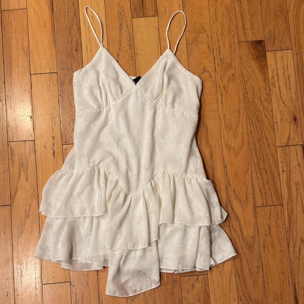 Wild Fable | Ivory Ruffle Mini Dress | Floral Embossed | size S